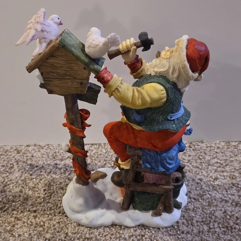 Santa Claus Figurine with Birdhouse - Santa Toy Maker Porcelain